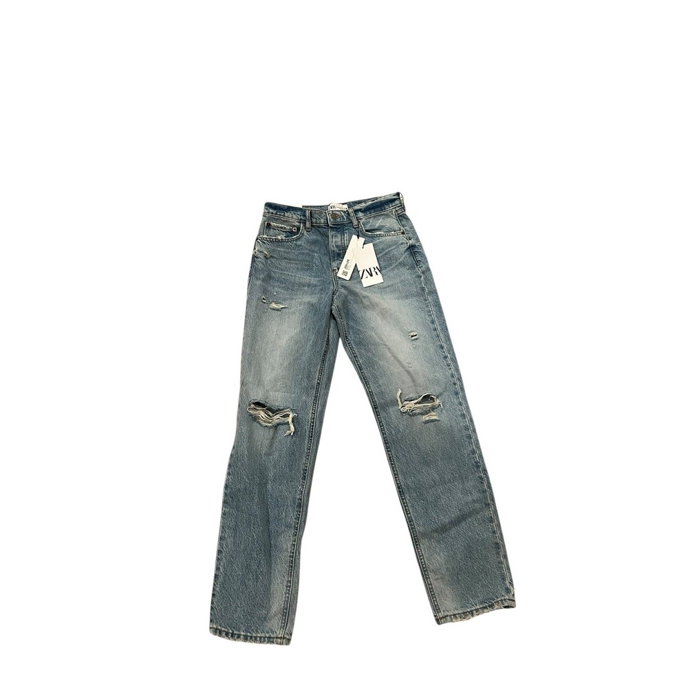 Zara The Slim Boyfriend Womens Jeans Size 6 Ripped‎ Distressed Straight NWT